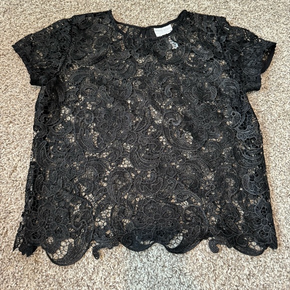 Bisou bisou by Michelle Bohbot black lace top short sleeved - Picture 4 of 7